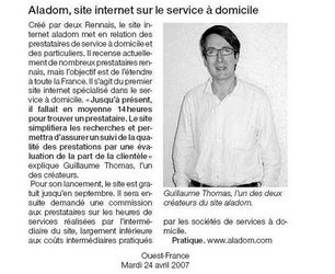 Illustration de l'article [Ouest-France] Aladom, site internet sur le service à domicile