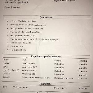Agent d’entretien , ménage , garde d’enfant.